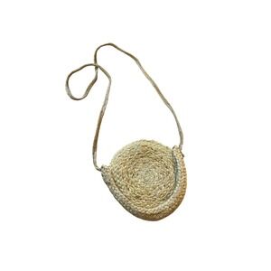 America & Beyond‎ Woven Circle Crossbody Purse Straw Gold Accents Boho Chic Bag